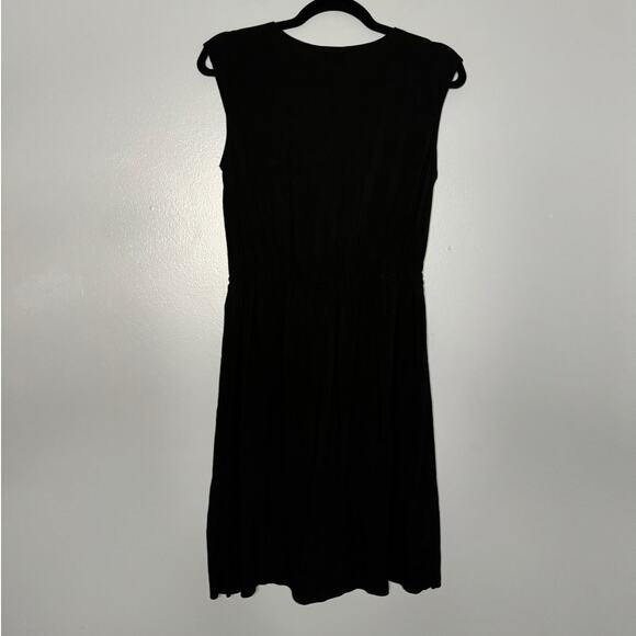 Mossimo Small Dress Black Wrap Short Cinched Waist Sleeveless V Neck Stretch - Picture 4 of 5